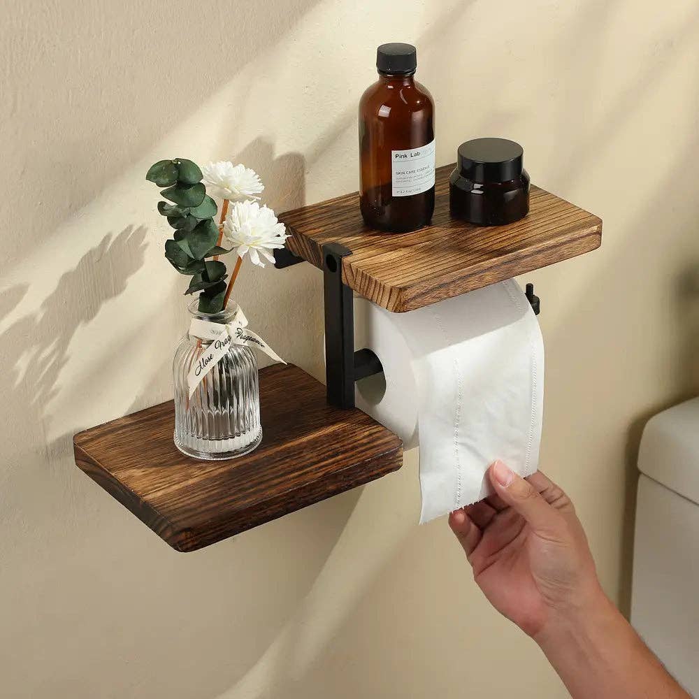 Huis Van Merken - Wholesale Wall Mounted Shelf - 1pc Wooden Wall-Mounted Toilet Paper Holder with Shelf3