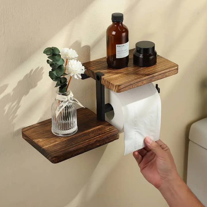 Huis Van Merken - Wholesale Wall Mounted Shelf - 1pc Wooden Wall-Mounted Toilet Paper Holder with Shelf3