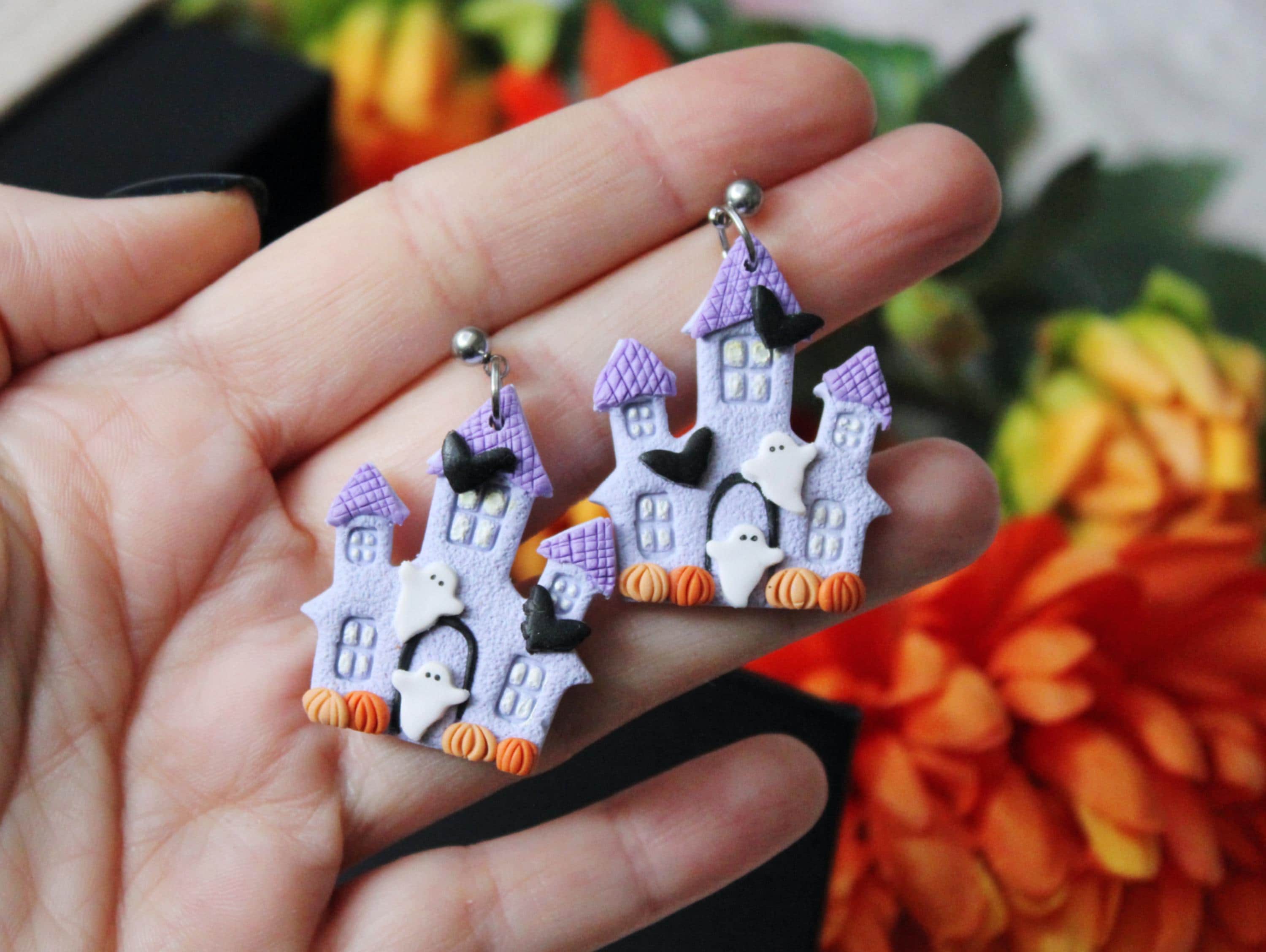 Studio Niani - Wholesale Dangle Earrings - Halloween House Earrings, Ghost Earrings5