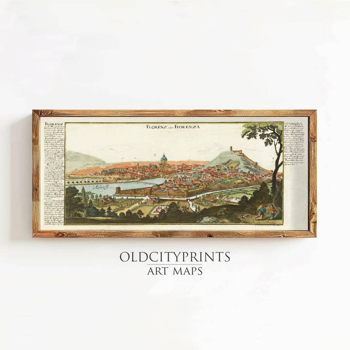 Udsigt over Firenze 1700 Antik Firenze Gravure | Vintage Kort Vægkunst Print | Hjem Dekoration Vægkunst for engroshandel hos OldCityPrints - Old Maps and Posters