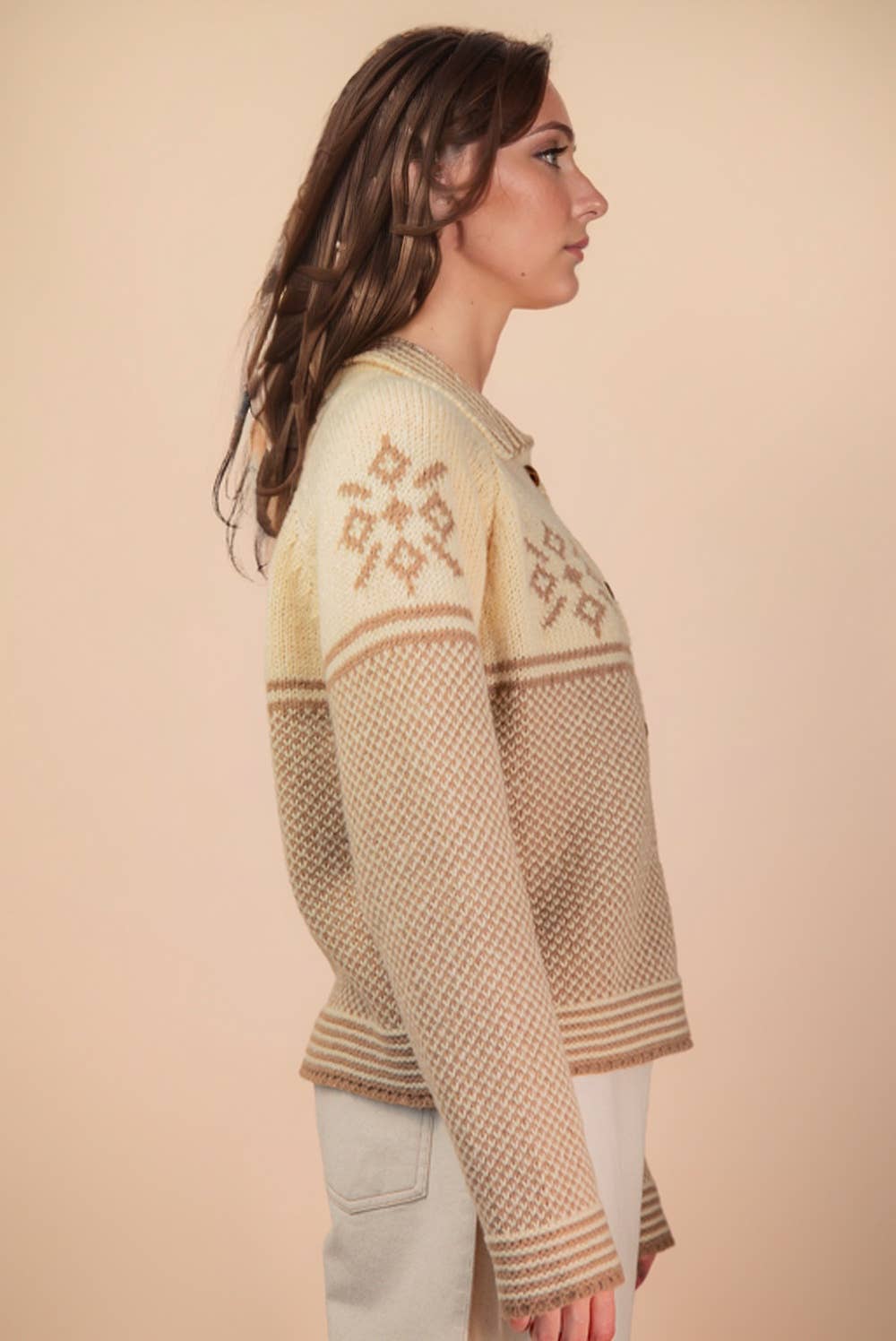 VERY J - Vendita all'ingrosso Cardigan - Donna - Cardigan Maglione a Maglia con Colletto Grafico 12W3511N3