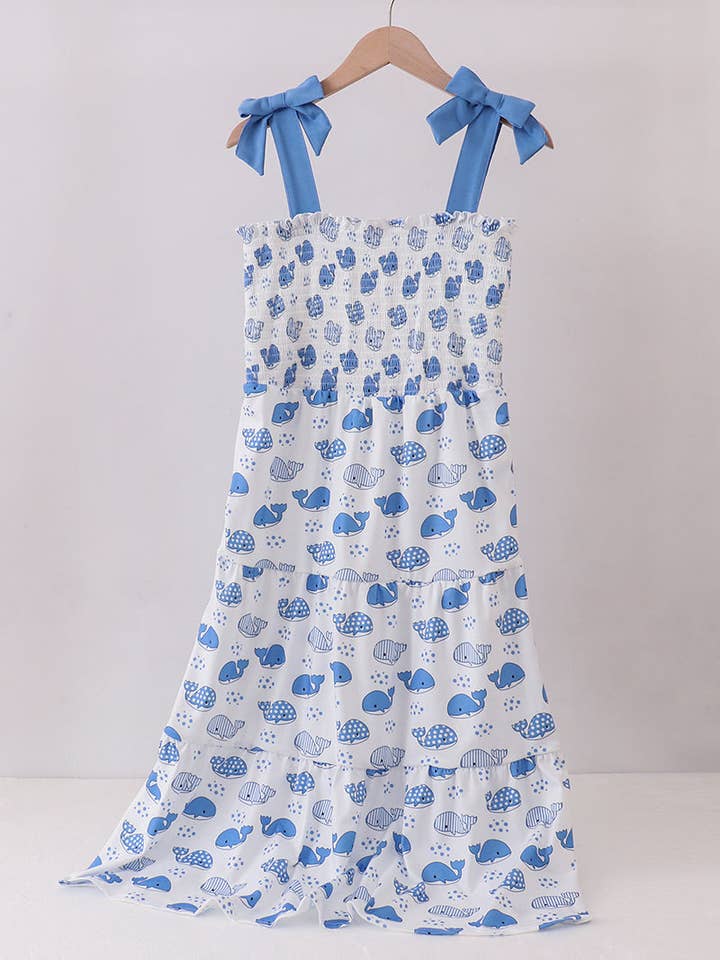 Aspen Rain Boutique - Wholesale Mommy & Me Sets - Blue whale smocked ruffle mom&me dress8