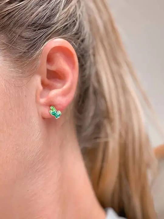 Cacti Enamel Stud Earrings for wholesale by Prep Obsessed Wholesale