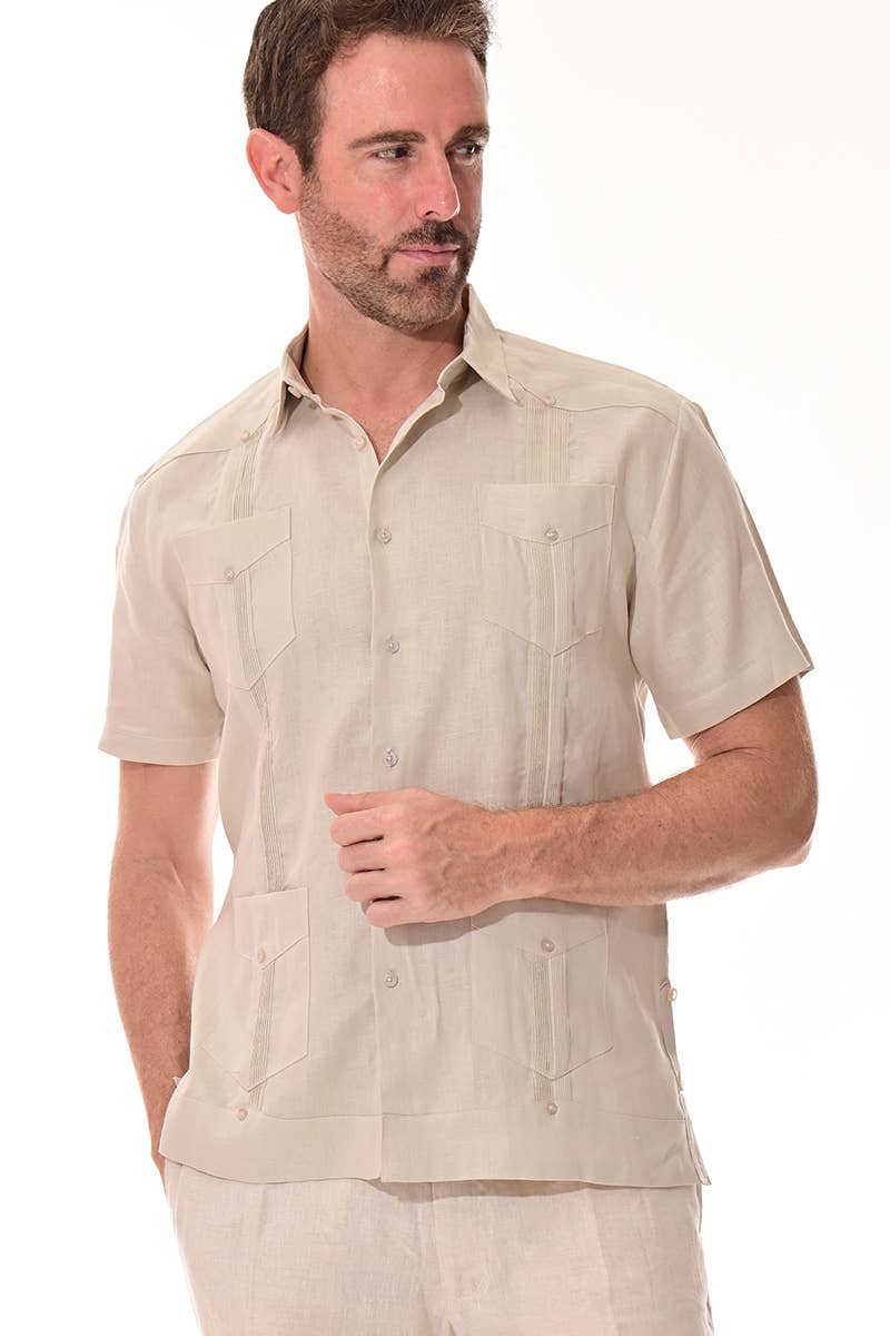 Azucar & Bohio - Wholesale Button Down Shirt - Men's - Men's Guayabera S/S Shirt 100% Linen Traditional-A-LS3993