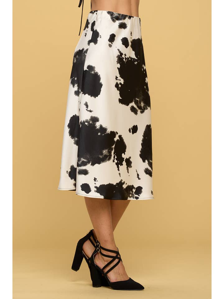 SCHWARZ Hergestellt in den USA Midirock aus Satin mit Western-Kuhmuster für den Großhandel auf Faire1