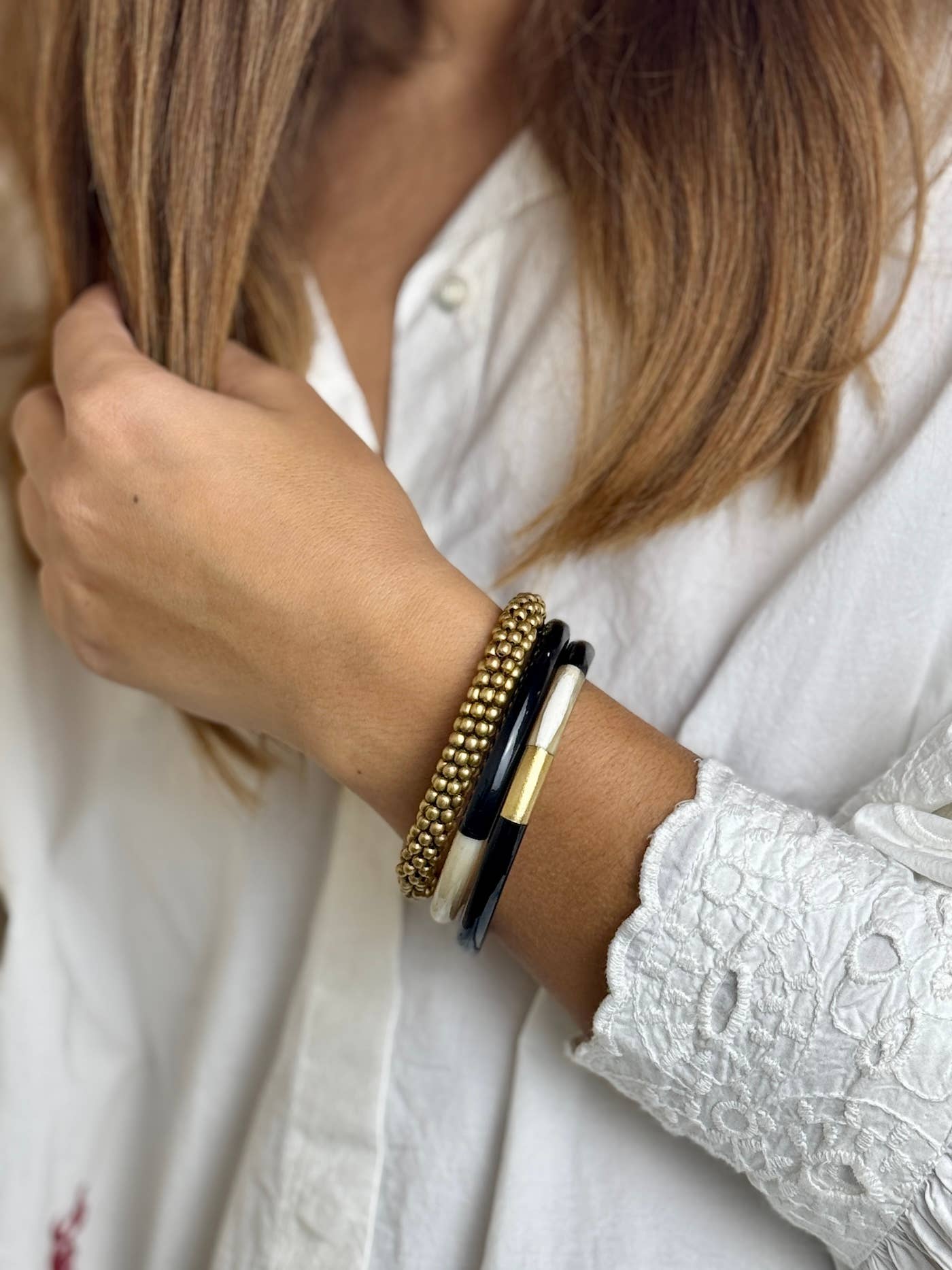 MAISON KIZO - Vente Bracelet jonc - Jonc laqué en corne de buffle Multicolore Noir Doré1