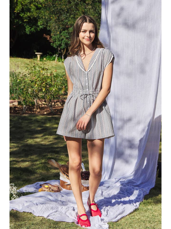 NIGHT BLUE ELASTIC BANDED WAIST ROMPER for wholesale on Faire4