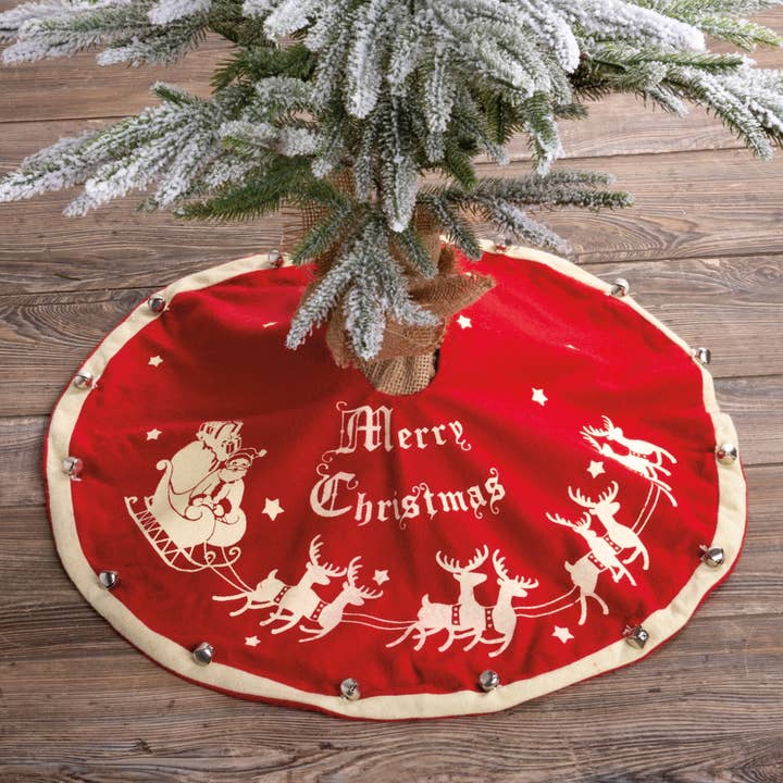 Primitives by Kathy - Wholesale Holiday Stocking - Santa And Sleigh Medium Vintage Tree Skirt