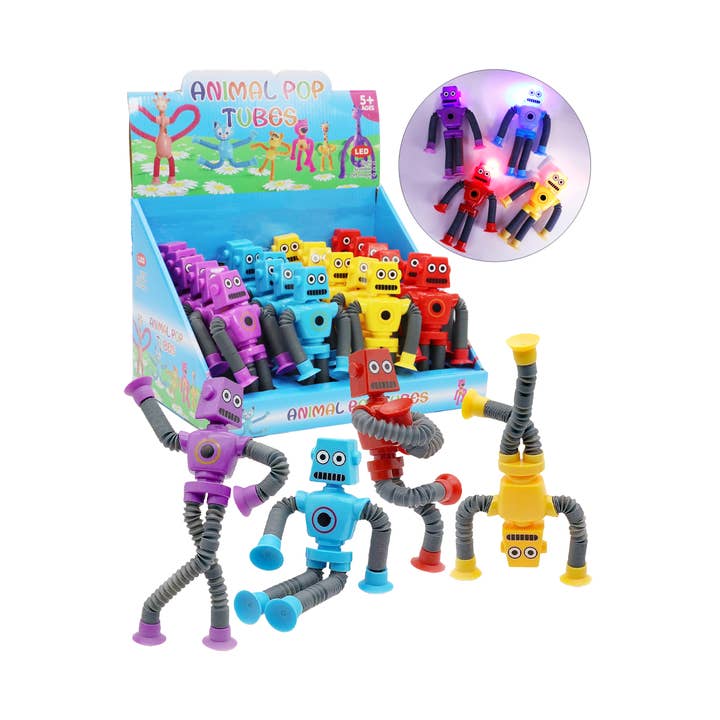 Cap Zone - Wholesale Fidget Toy - Kids - Robot Suction Telescopic Tube Toy w/ Display Box - 24 pcs