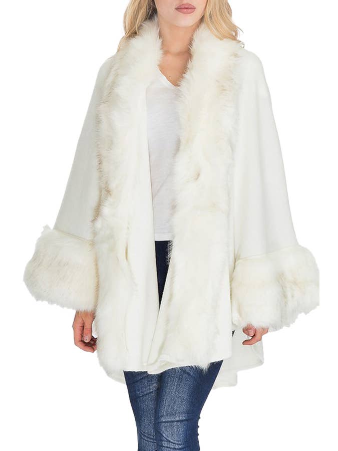 Cap Zone - Wholesale Poncho - Women's - Solid Color Lux Faux Fur Lined Open Silhouette Poncho7