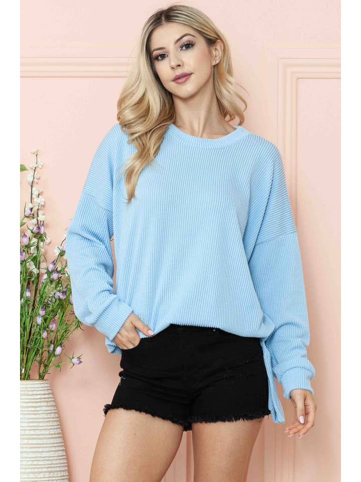 Burgundy Apparel - Vente Sweat-shirt – femme - SWEAT-SHIRT OVERSIZE CÔTELÉ ONDULÉ AVEC FENTE LATÉRALE10