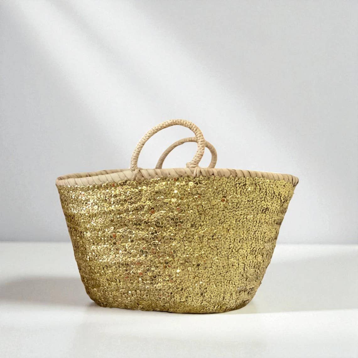 HandmadeBestSeller - Wholesale Beach Bag - Handcrafted Straw Basket with Sequins – Gold & Silver0