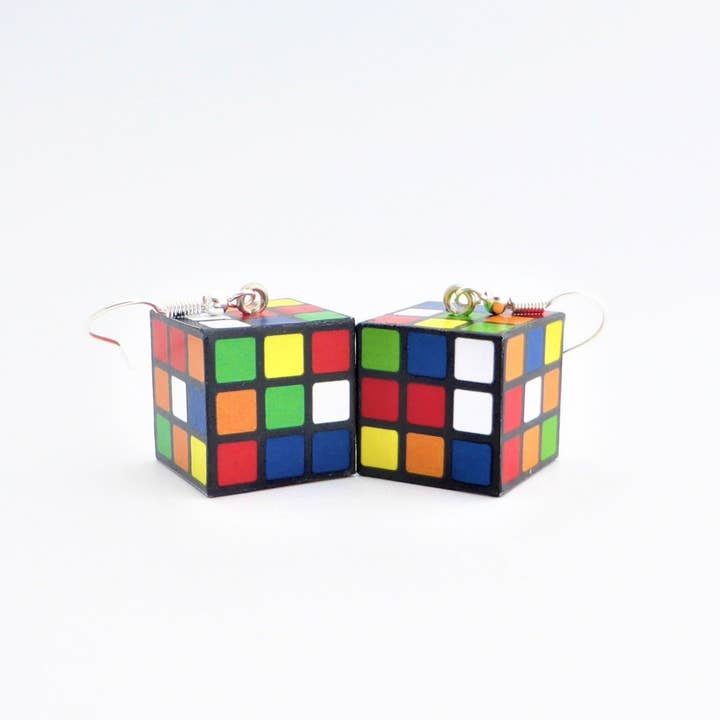 Boucles d'oreilles Rubiks Cube pour la vente par Cheeky Little Monkeys Jewellery