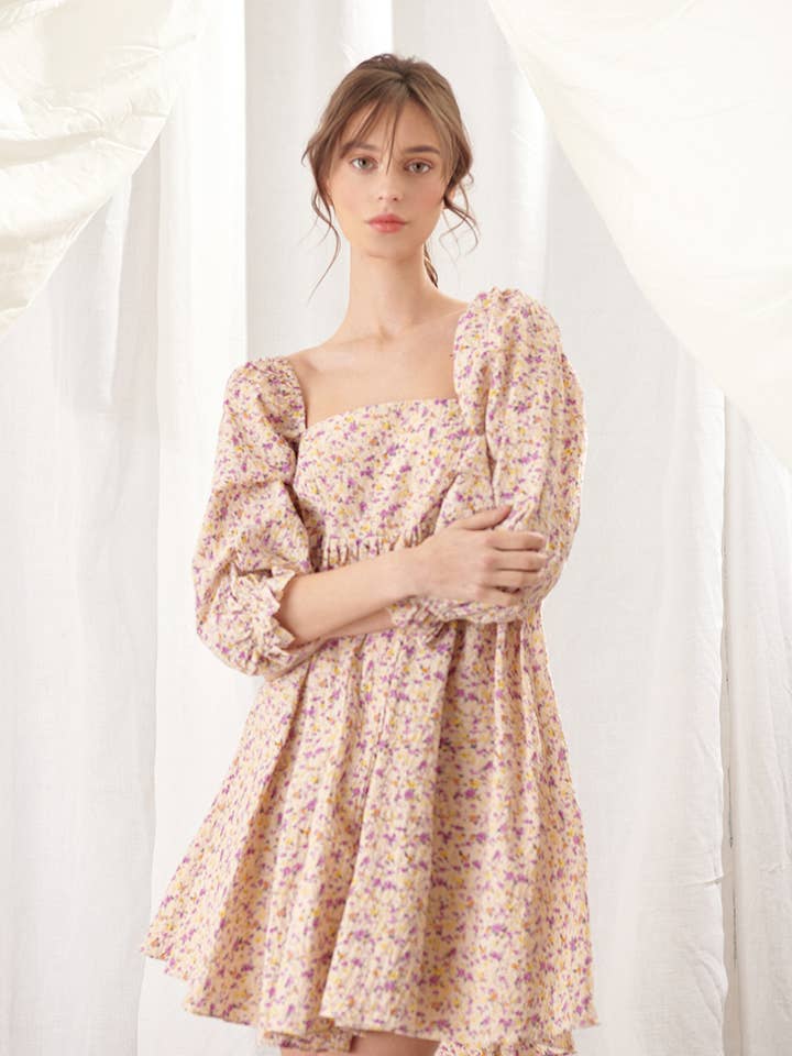 JD2443Z - Mini-robe poupée en crêpe imprimé fleuri pour la vente par STORIA