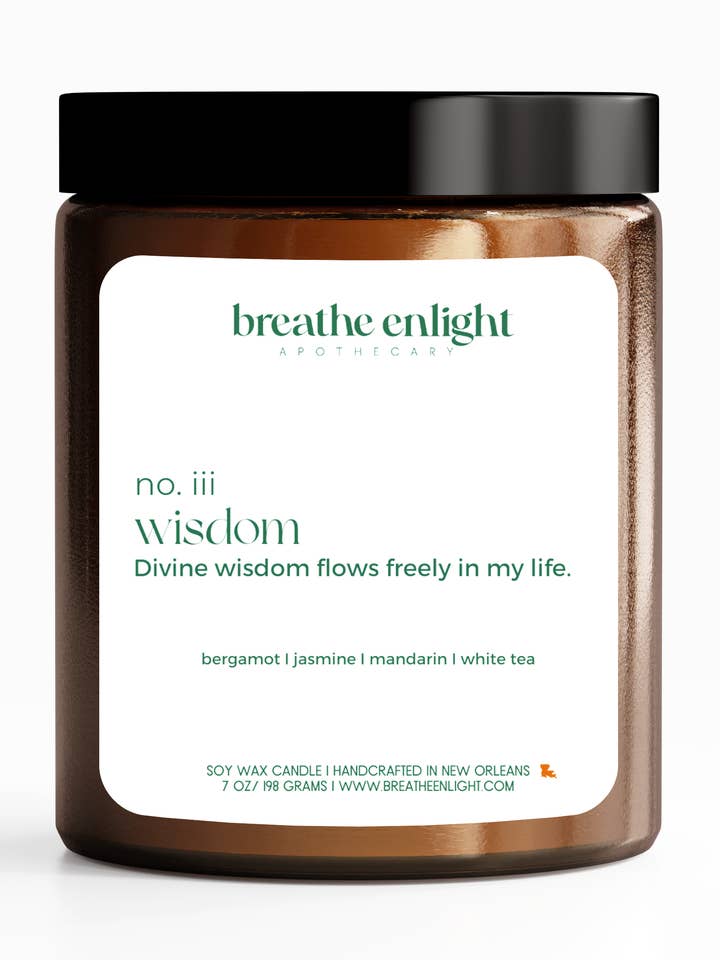 Candela Wisdom Soy Affirmation - Bergamotto e gelsomino • 7 oz per la vendita all'ingrosso da parte di Breathe Enlight Apothecary
