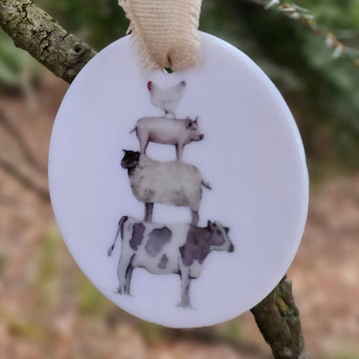 Holstein Animal Stack Ceramic Ornament for wholesale by The Cranberry Finch