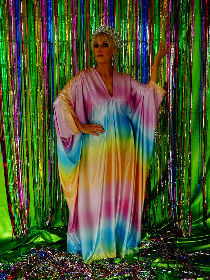 Fumbalinas - Wholesale Kaftan – Women's - Liquid Holographic Pastel Rainbow Studio 54 Maxi Kaftan Dress67