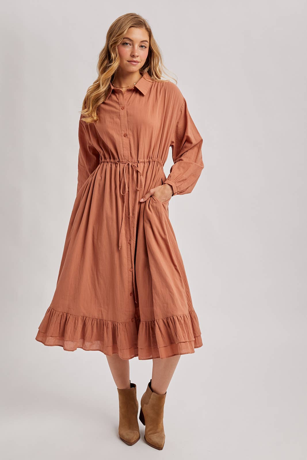 Bluivy - Wholesale Dress - Women's - RUFFLED MIDI OPEN DUSTER OR SHIRT DRESS0