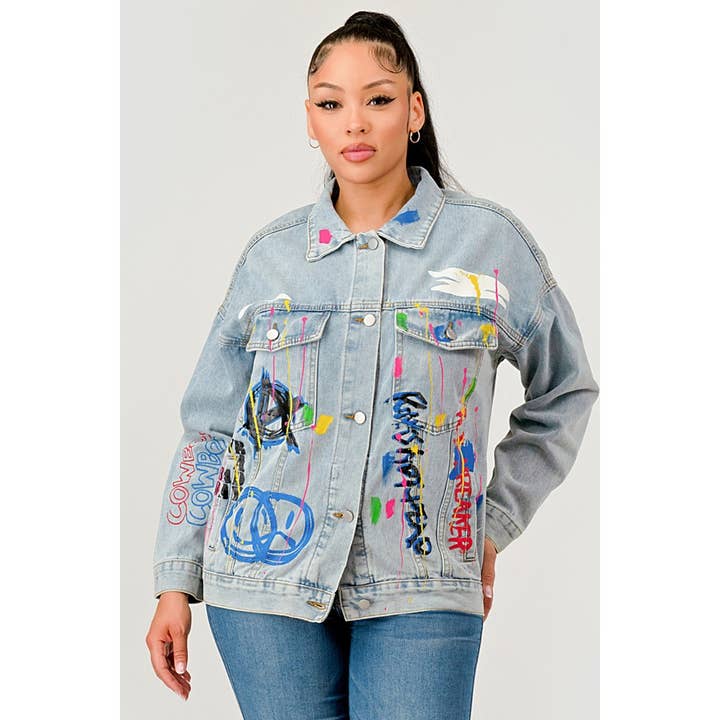 Veste en jean graphique surdimensionnée pour la vente par Style Up