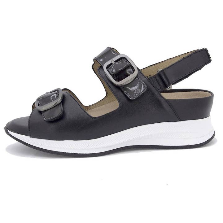 Removable Insole Black Leather Sandal 250543 for wholesale by PieSanto