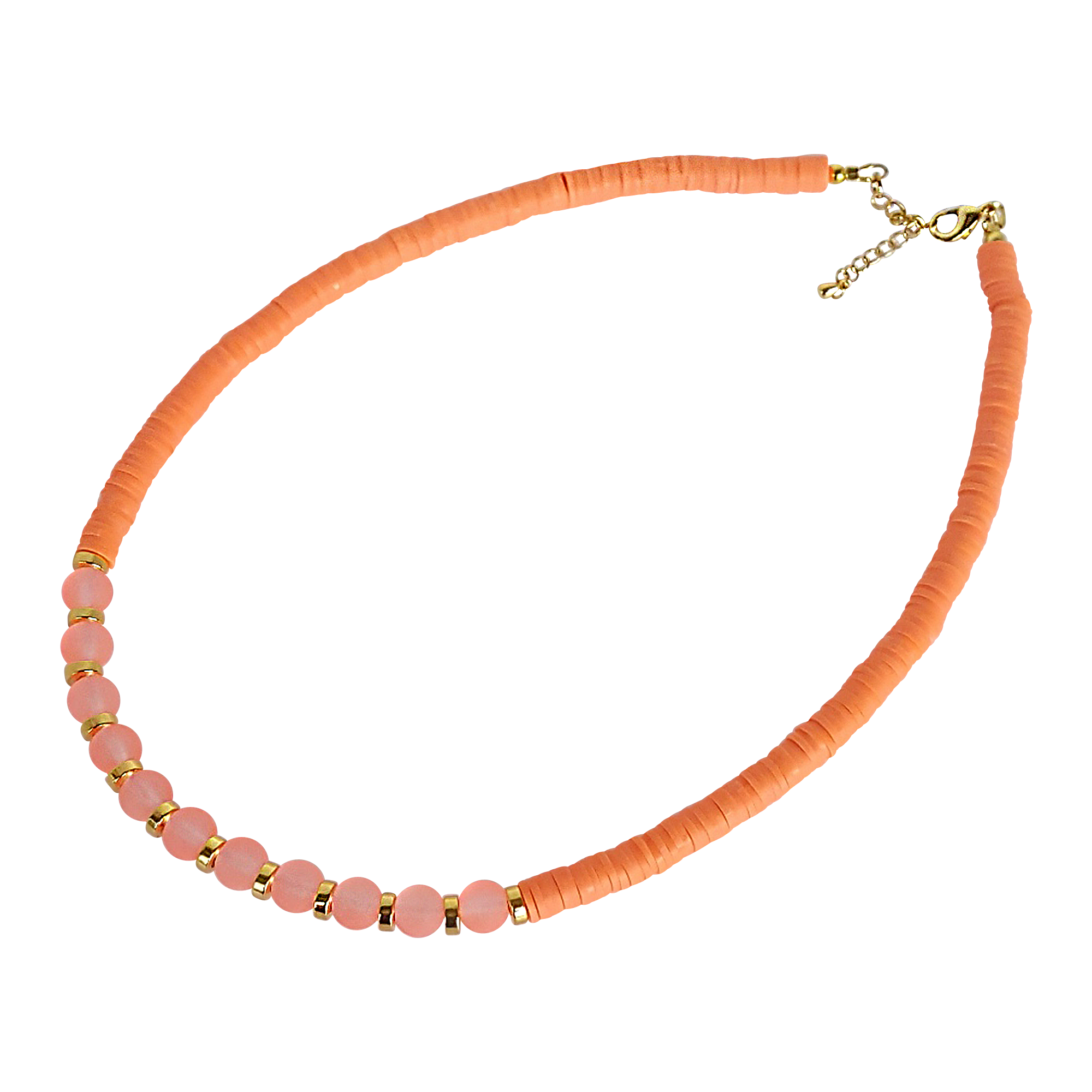 Snazzy and Co - Wholesale Beaded/Pearl Necklace - Beach Glass and Heishi Bead Necklace - Coral Trio2