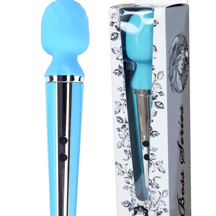 Bossoftoys - 22-00020 - Genius Luxury Wand Massager - 10 Function - 31.5 cm - Blue with Rose Gold - Rechargeable - Color Window Box for wholesale by Kinky Pleasure