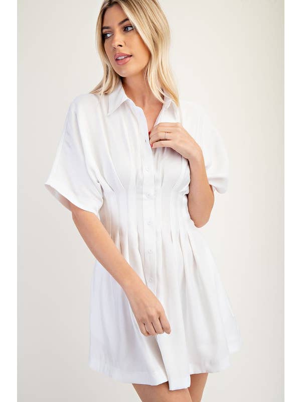 Glam - Wholesale Dress - Women's - Collar Neck Waist Pleated Mini Dress