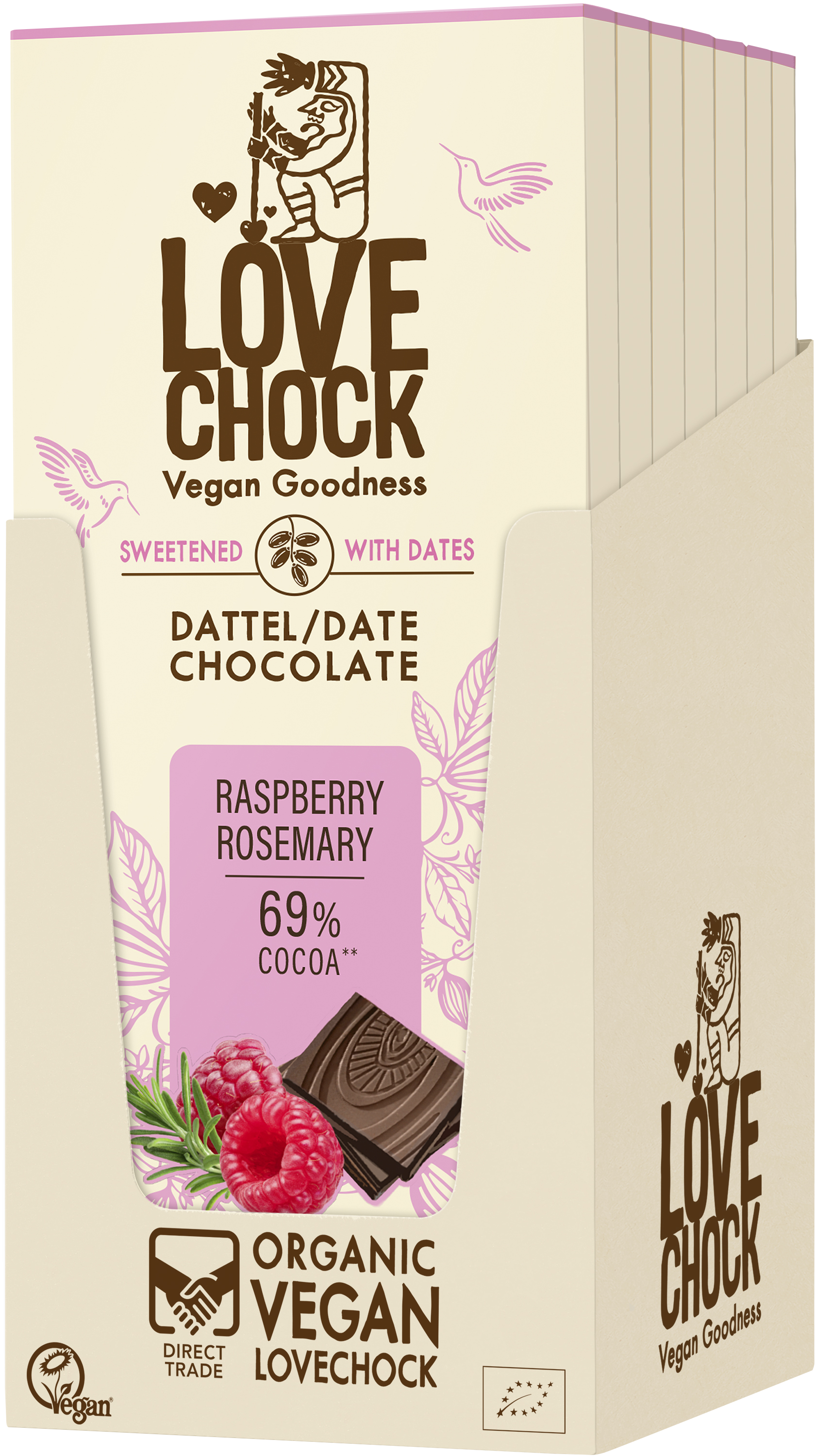 Lovechock NL - Wholesale Chocolate Bar - Chocolate sweetened with dates raspberry rosemary - organic, vegan2