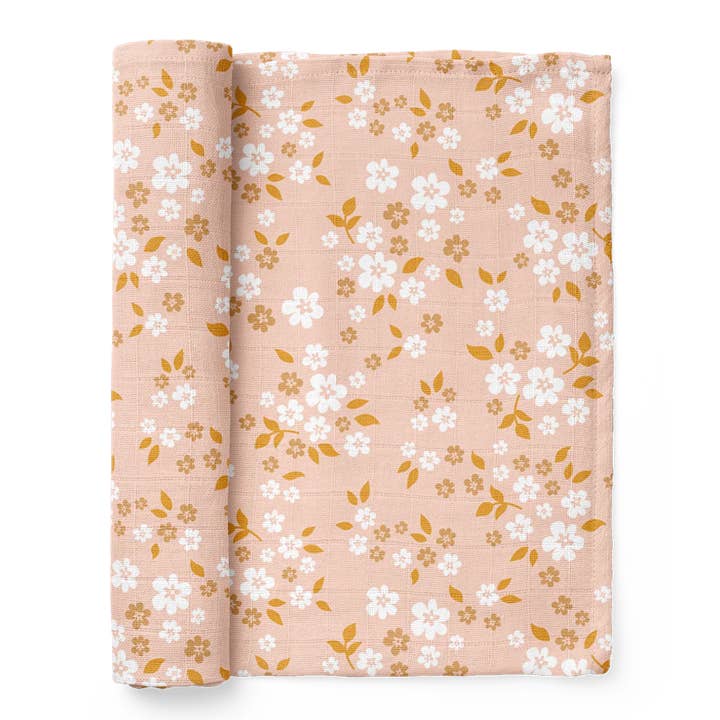 Swaddle Whimsy Floral Peach for wholesale by Mini Wander, LLC