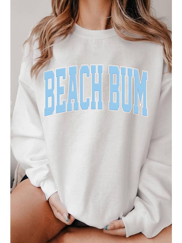 Rustee Clothing - Wholesale Graphic Sweatshirt - Women's - BEACH BUM PUFF GRAPHIC BRUSHED SWEATSHIRTS