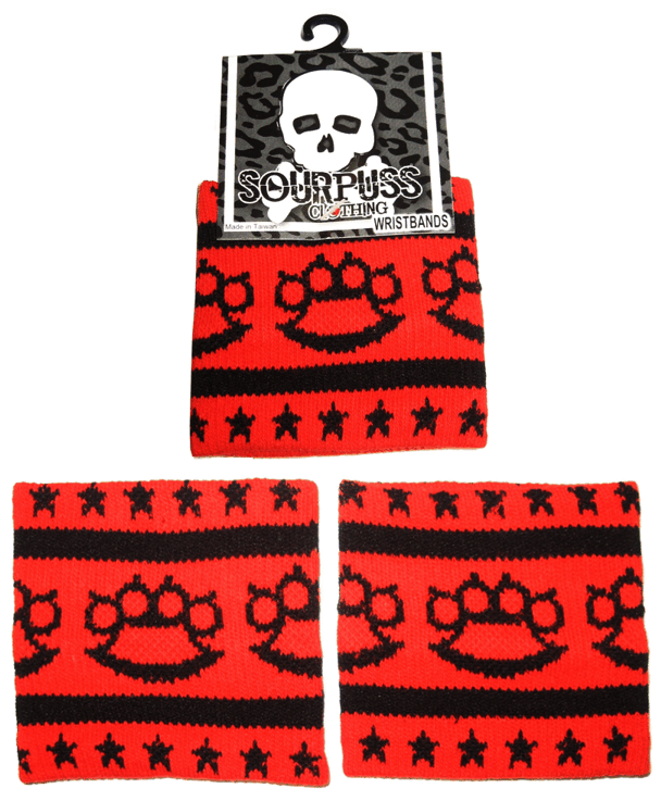 Square Deal Recordings & Supplies - Wholesale Wristband - Sweatband - Sourpuss - Red Knuckles And Stars - Set Of 20