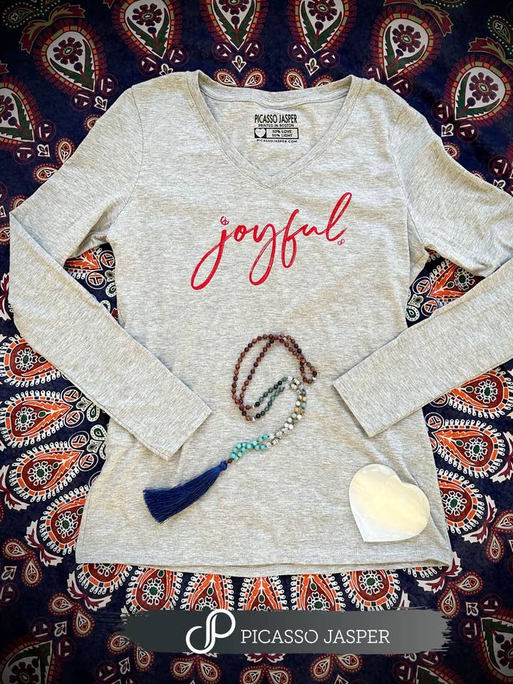Last ones! Joyful! V-neck, Long Sleeve Tee for wholesale by Picasso Jasper