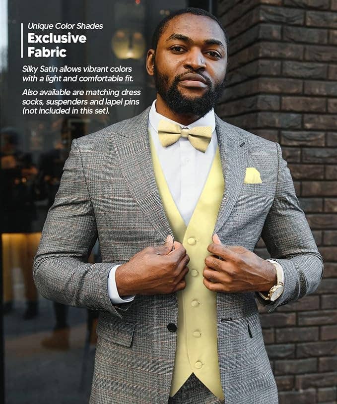 Dubal Brothers - Wholesale Suit Vest - Men's - Vittorio Farina Solid Satin Vest Set (White Back) Var. 01 (Beige-Maize)44