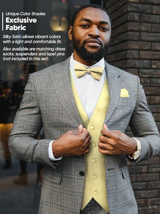 Dubal Brothers - Wholesale Suit Vest - Men's - Vittorio Farina Solid Satin Vest Set (White Back) Var. 01 (Beige-Maize)44