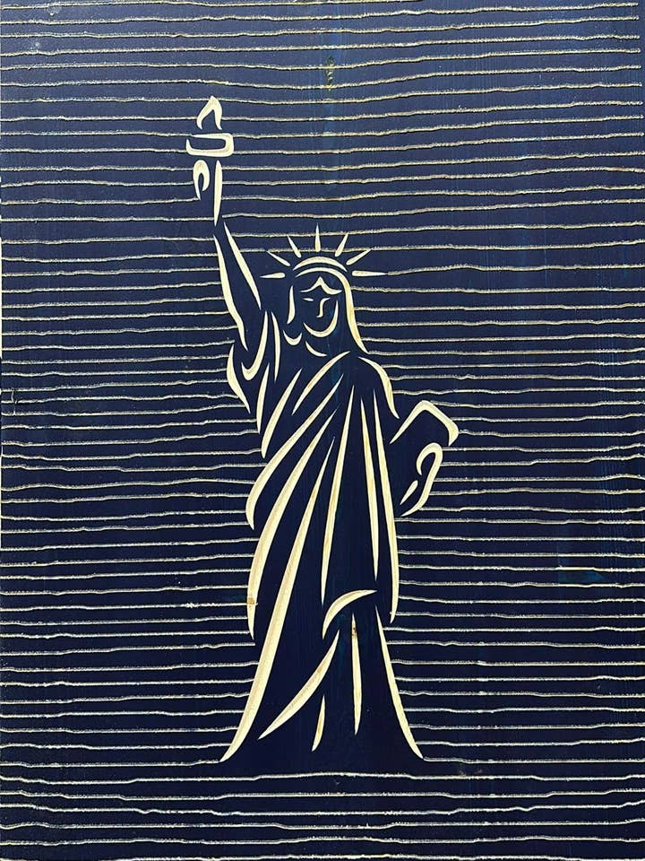 Liberty Statue Line Art - 3D Carved Wooden Wall Decor for wholesale by Leone Wood
