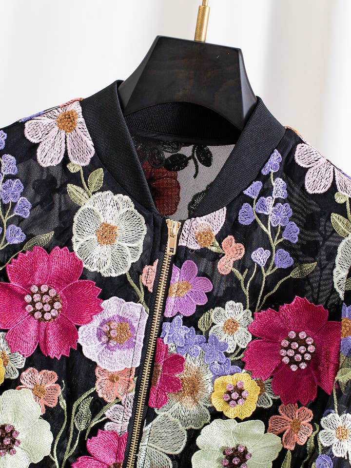 Color as pictures JK191Y Handmade Beaded Floral Embellished Rhinestone Jacket for wholesale on Faire1