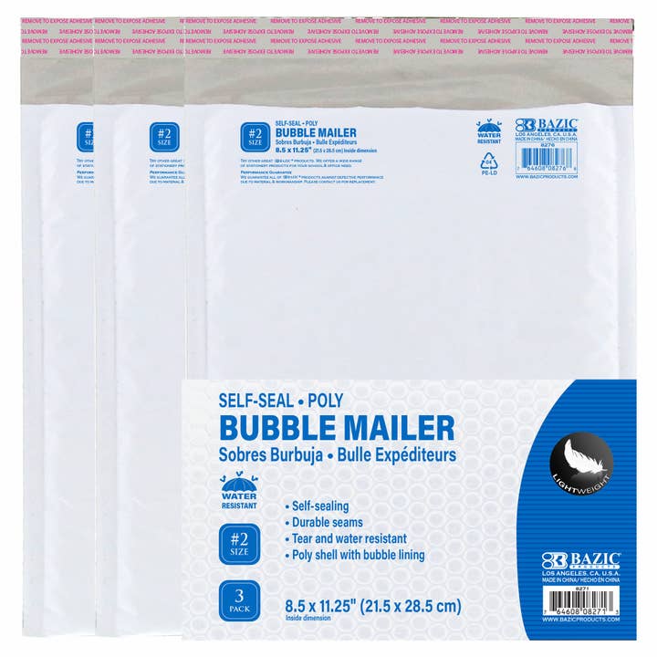 8.5" x 11.25" (#2) Poly Bubble Mailer (3/Pack) for wholesale by Luna Office Supply - Everyday Essential