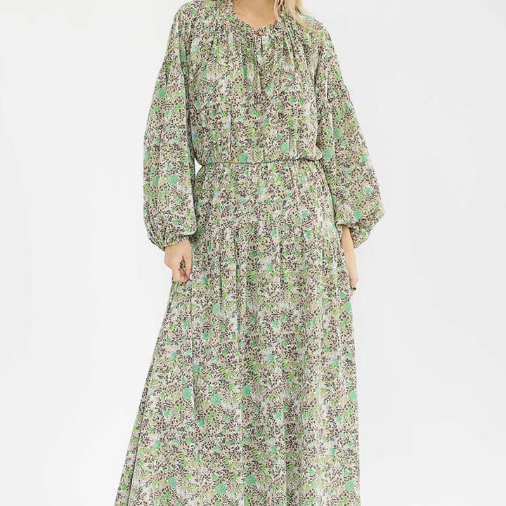 Robe maxi à manches bouffantes florales et taille élastique pour la vente par IWT Brands