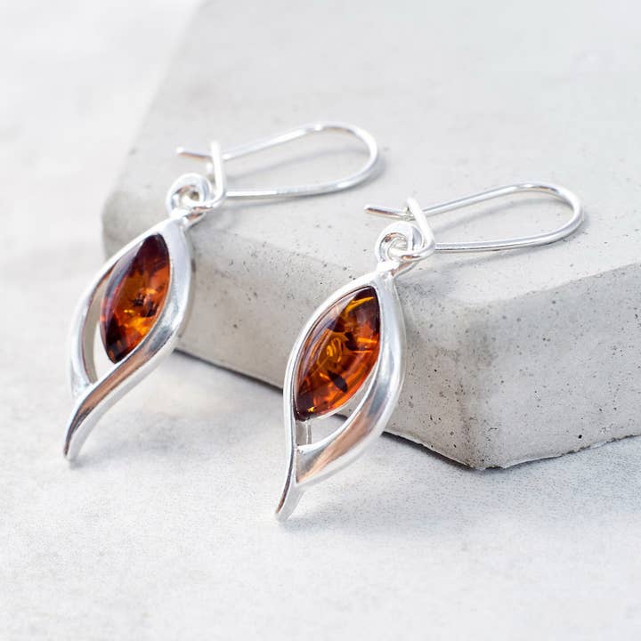 Delicate Amber Dangle Earrings Sterling Silver Earrings for wholesale by Marcin Waryszak