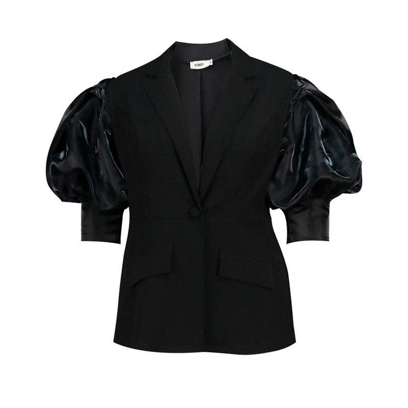 Black Versatile Party Bubble Sleeve Cardigan Top for wholesale on Faire4