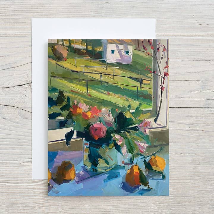 F114 Fall Window A2 Note Card + Envelope for wholesale by Amy Brnger Art and Paperworks