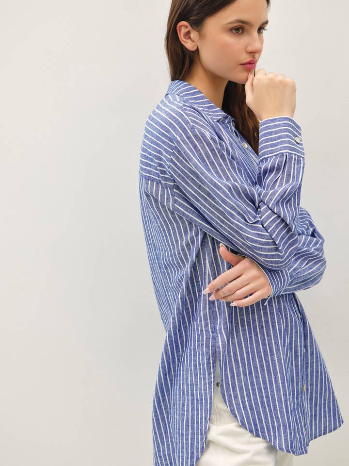 COTTON LINEN BLEND LONG SLEEVE BUTTON UP SHIRT for wholesale by Be Cool