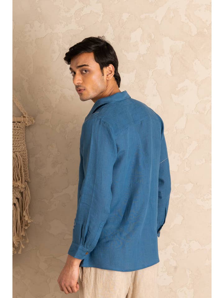 Pacific Blue Linen Ethan Shirt for wholesale on Faire3
