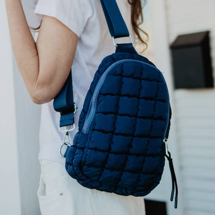 Navy Wholesale Quilted Sling Bag for wholesale on Faire