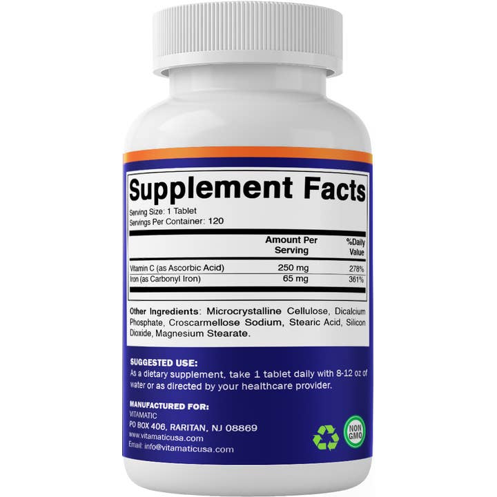 Vitamatic – wholesale Oral supplement/vitamin – Vitamatic | Carbonyl Iron 65 mg + Vitamin C | 120 Tablets7
