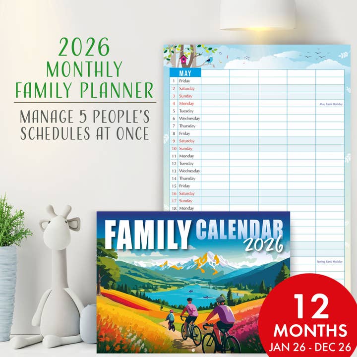 Family Planner 2026 Calendar for wholesale by Just Cards Direct