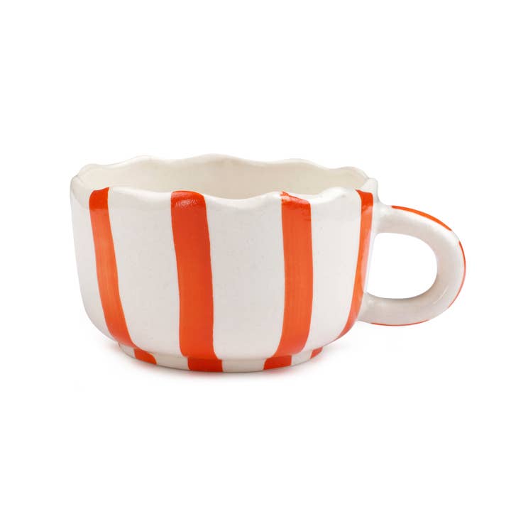 Keramisk cappuccino-kop med orange striber, 7,4 x 9,9 cm for engroshandel hos Casa Amarosa