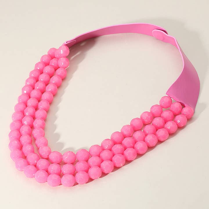 Sensibling Corp. - Wholesale Beaded/Pearl Necklace - Chunky Bead Triple Layered Faux Leather Magnetic Necklace