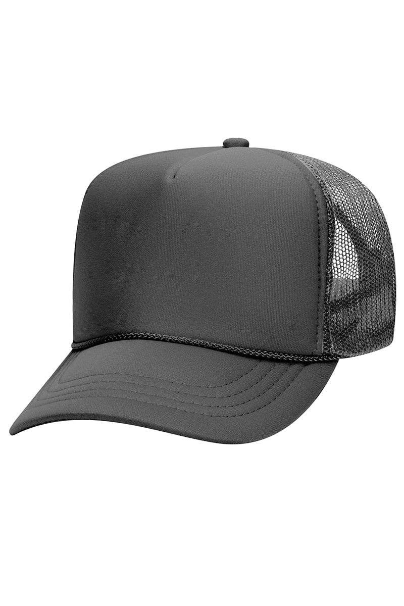 Wholesale Accessory Market - Vente Casquette de camionneur – unisexe - Casquette Trucker Haute Couronne en Mousse Gris Charbon pour Jeunes OTTO0
