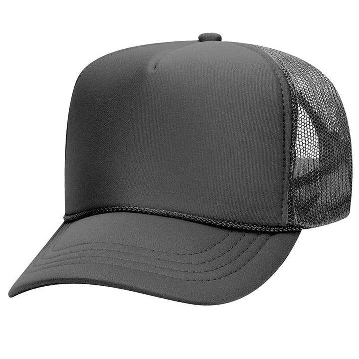 Wholesale Accessory Market - Vente Casquette de camionneur – unisexe - Casquette Trucker Haute Couronne en Mousse Gris Charbon pour Jeunes OTTO0